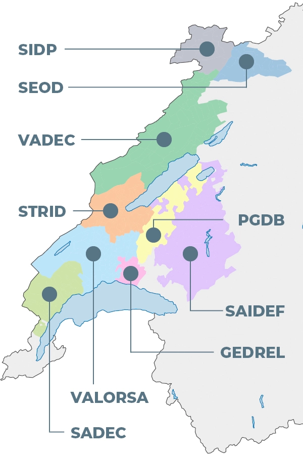 Carte présentant la répartition territoriale des coopérateurs de COSEDEC en Suisse romande.